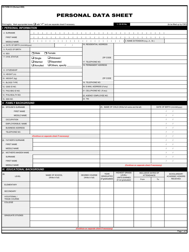 2019 Personal Data Sheet Fill Out Sign Online DocHub