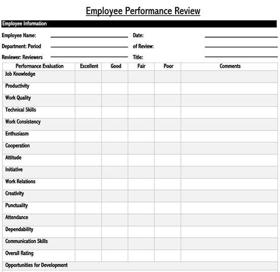 24 Free Employee Performance Evaluation Forms Word Excel 