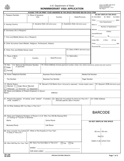 67 Us Visa Application Form Download Page 4 Free To Edit Download 