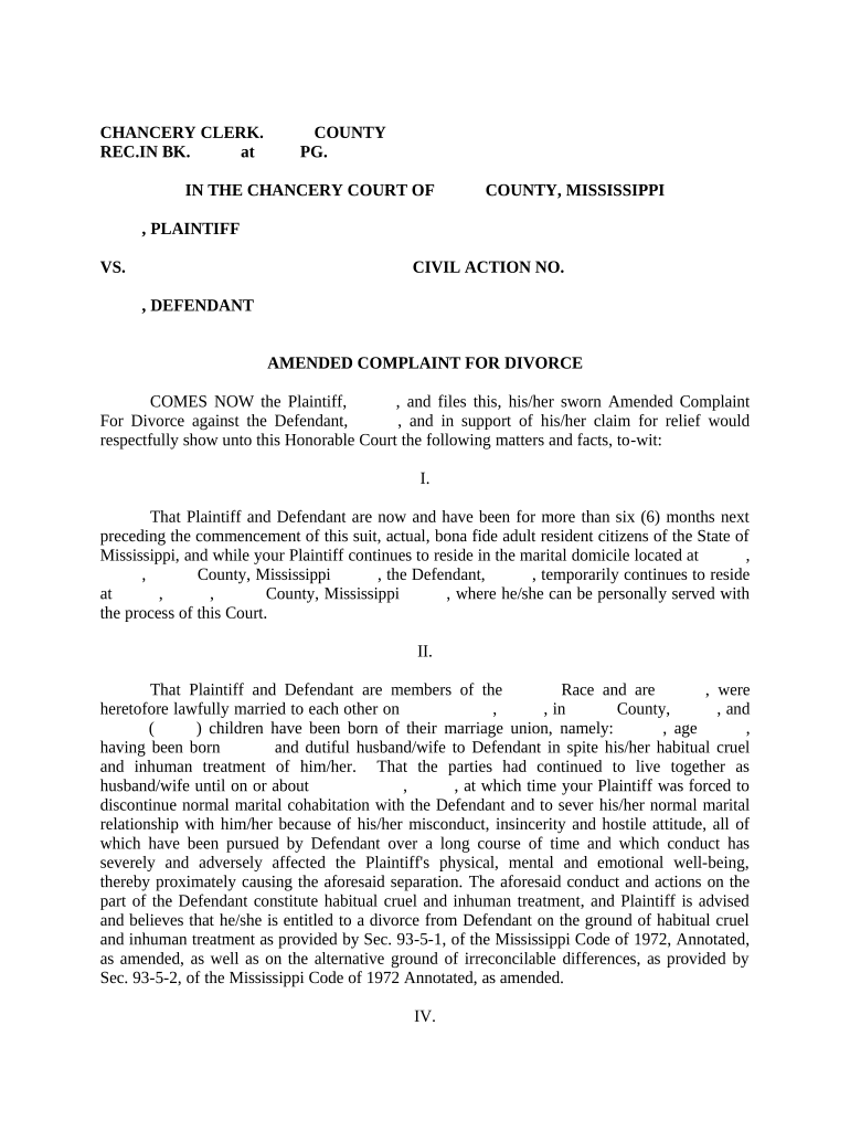 Amended Complaint Divorce Form Fill Out And Sign Printable PDF 