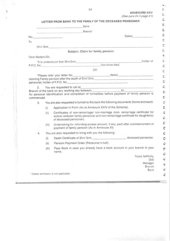 Application Form For Family Pension On Death Of A Government Servant Or 