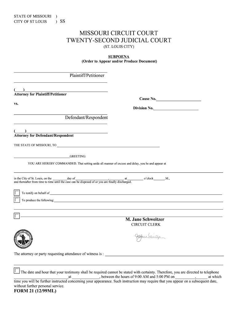 City St Louis Subpoena Fill Out And Sign Printable PDF Template SignNow