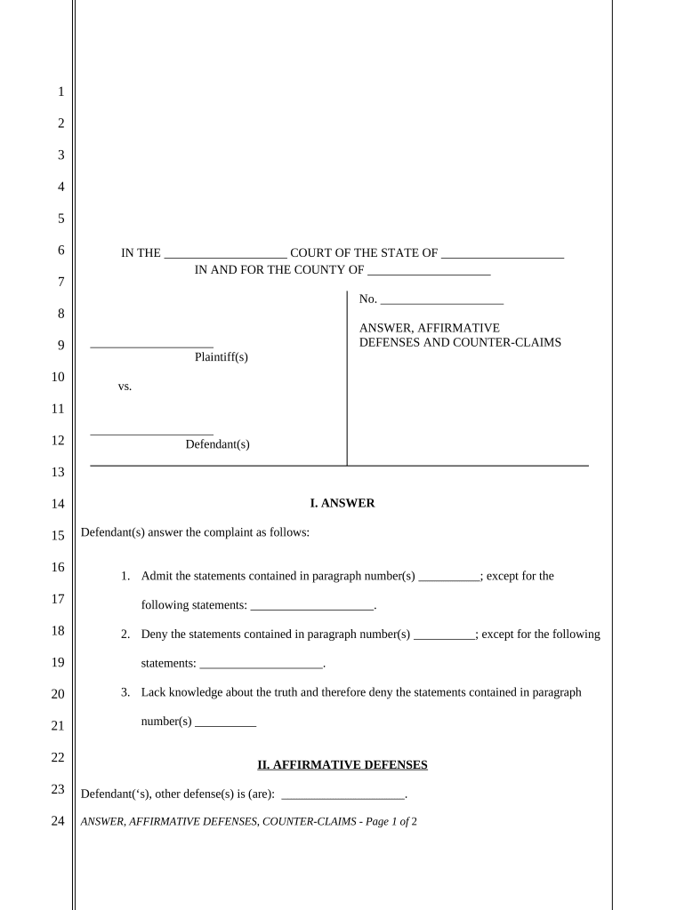 Civil Answer Doc Template PdfFiller