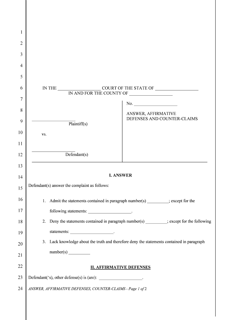 Civil Answer Template Fill Online Printable Fillable Blank PdfFiller