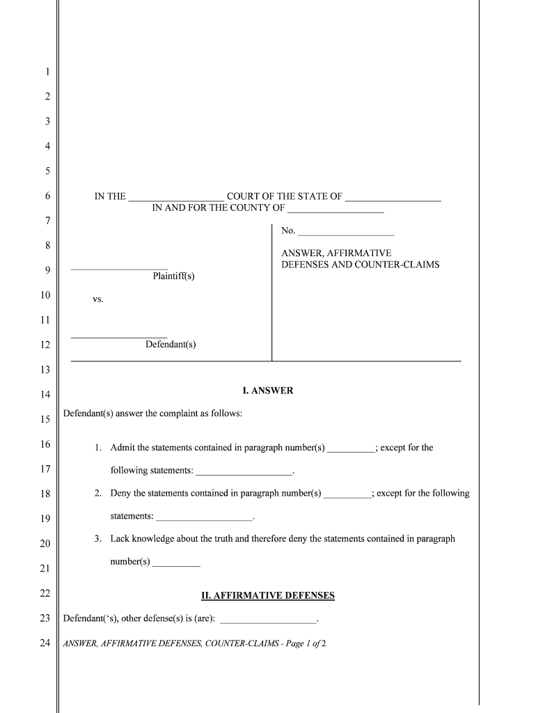 Civil Answer Template Form Fill Out And Sign Printable PDF Template