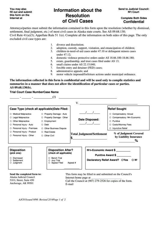 Civil Case Form Alaska Judicial Council Printable Pdf Download