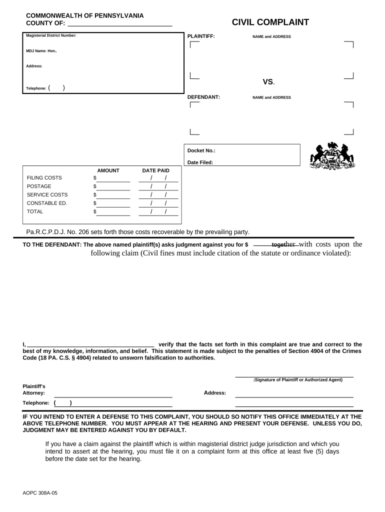 Civil Complaint Doc Template PdfFiller