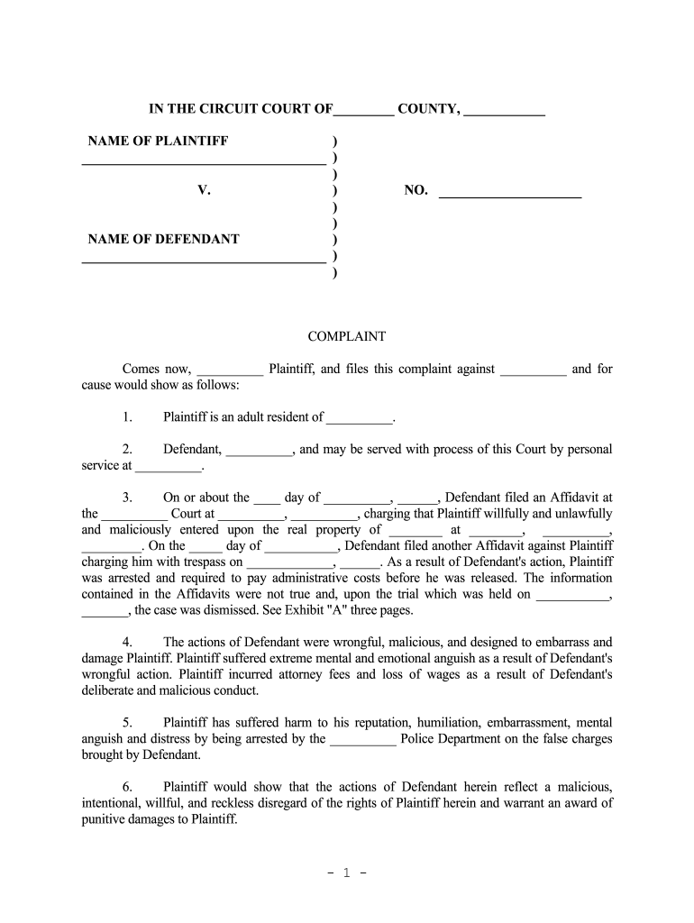 Civil Complaint Template Fill Online Printable Fillable Blank 