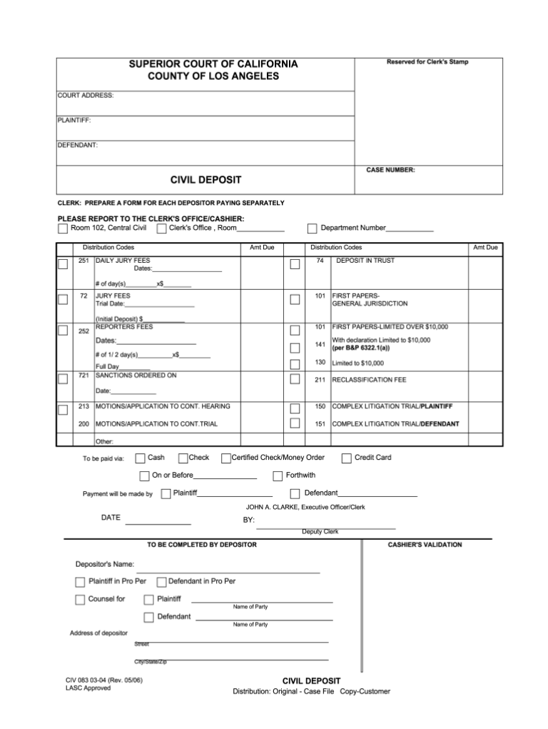 Civil Deposit Form Orange County Civil Form 2023