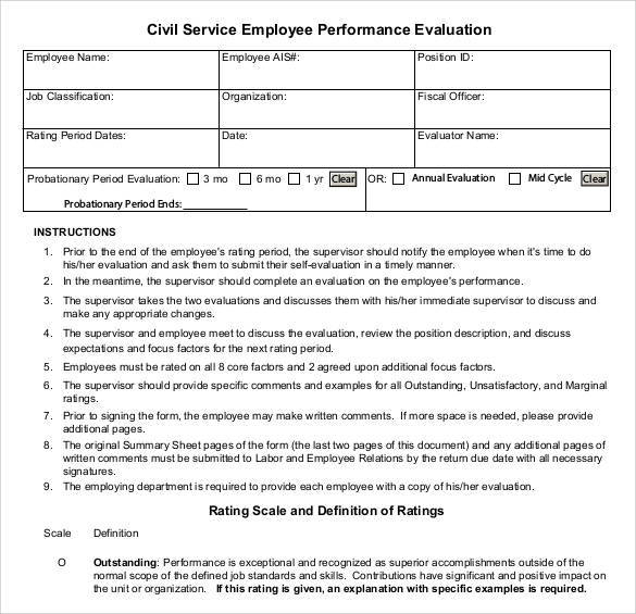 Civil Engineer Employee Performance Evaluation Forms 2023