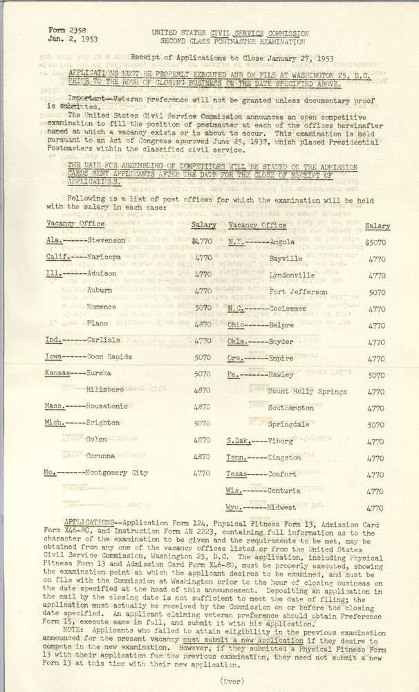 Civil Service Commission Forms JFK Library