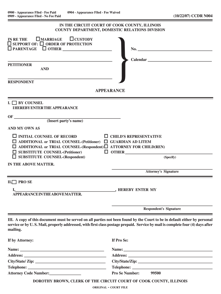 Cook County Appearance Form Fill Out Sign Online DocHub