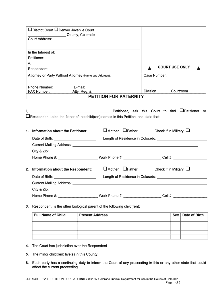 County Colorado District Court Colorado Judicial 1505 Form Fill Out 