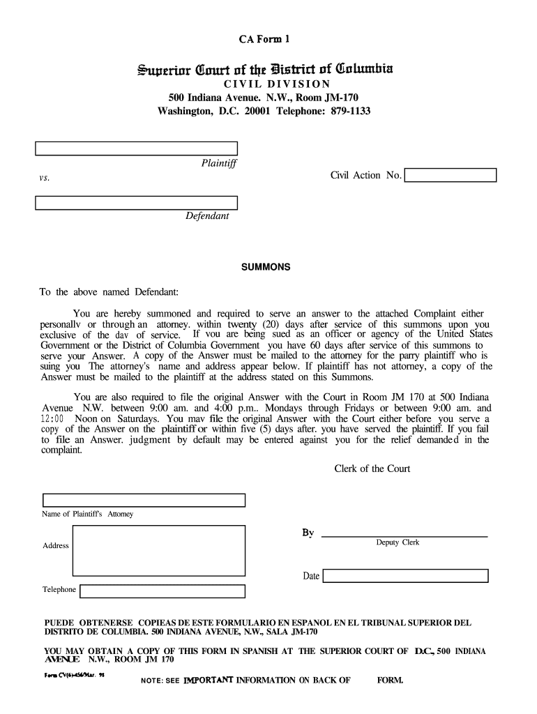 Civil Action Form 113 Dc Superior Court Civil Form 2023 0611