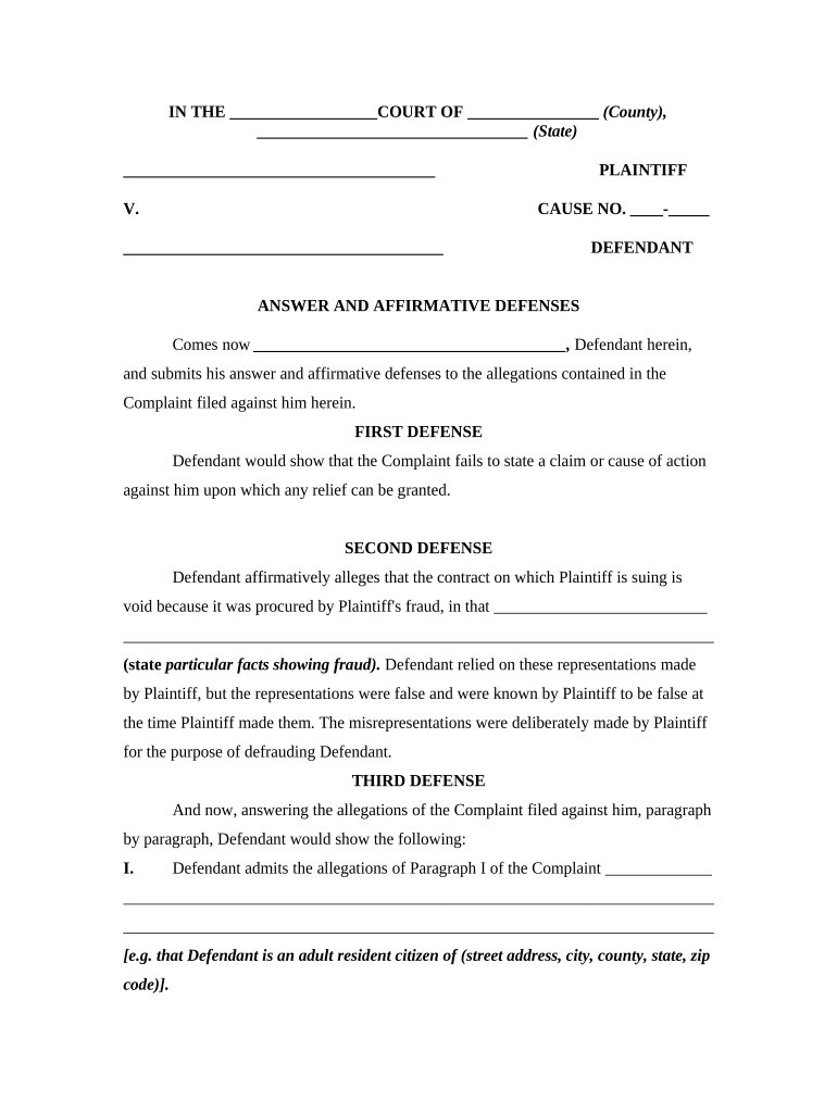 Defendant In Civil Form Fill Out And Sign Printable PDF Template 