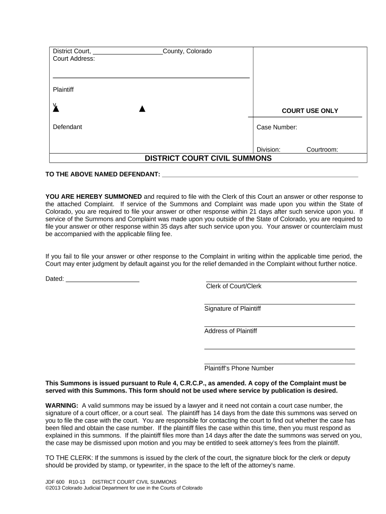 District Court Colorado Doc Template PdfFiller