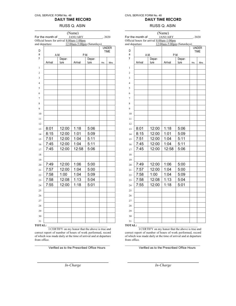 DTR CIVIL SERVICE FORM No 48 Docx