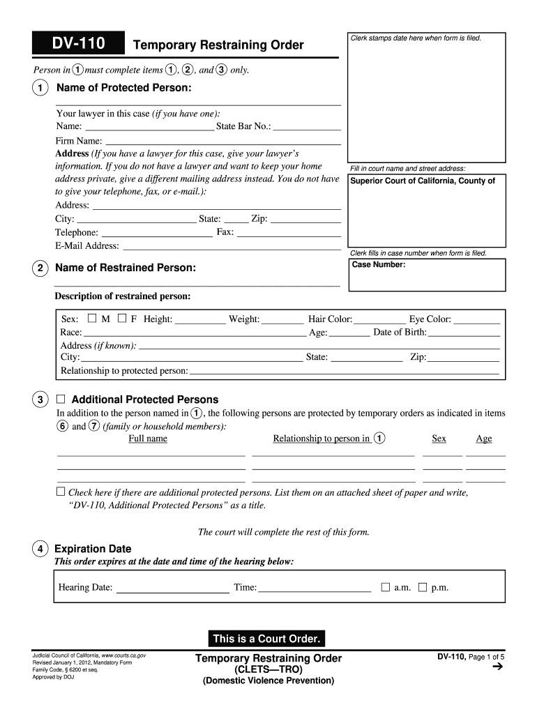 Dv 110 Form 2012 Fill Out Sign Online DocHub