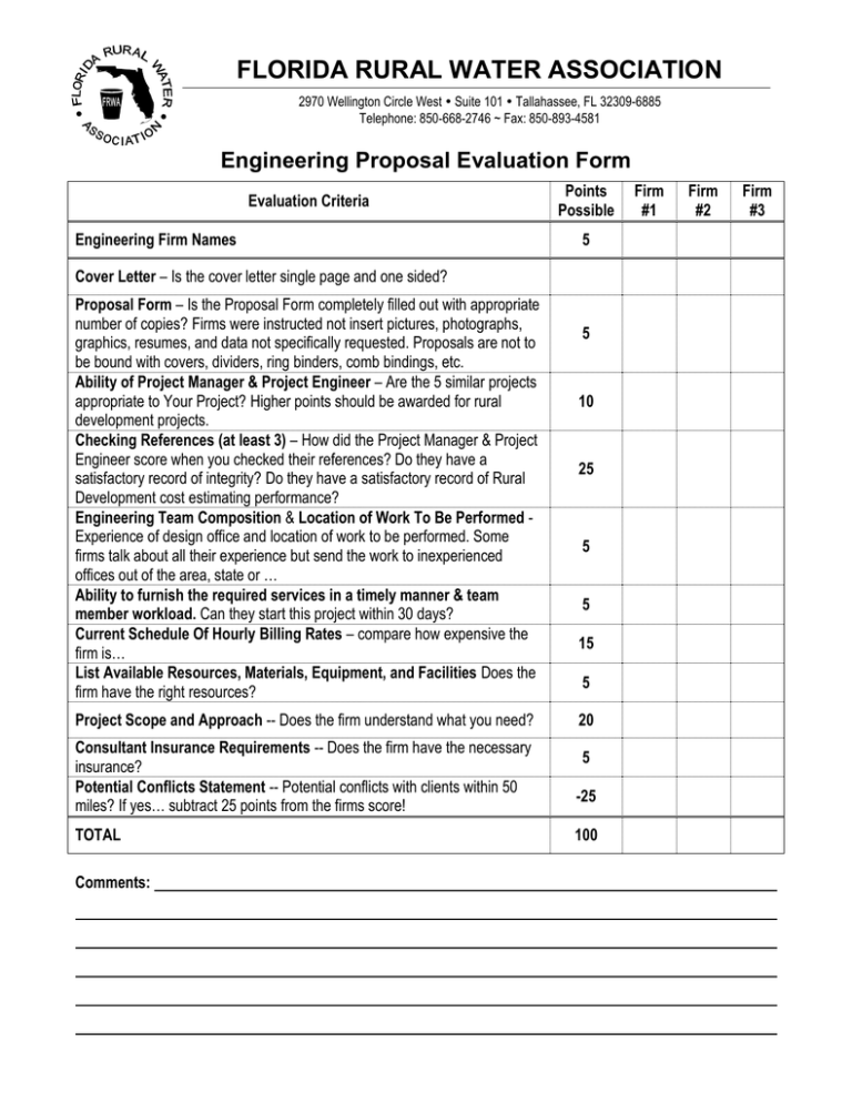 Engineering Proposal Evaluation Form