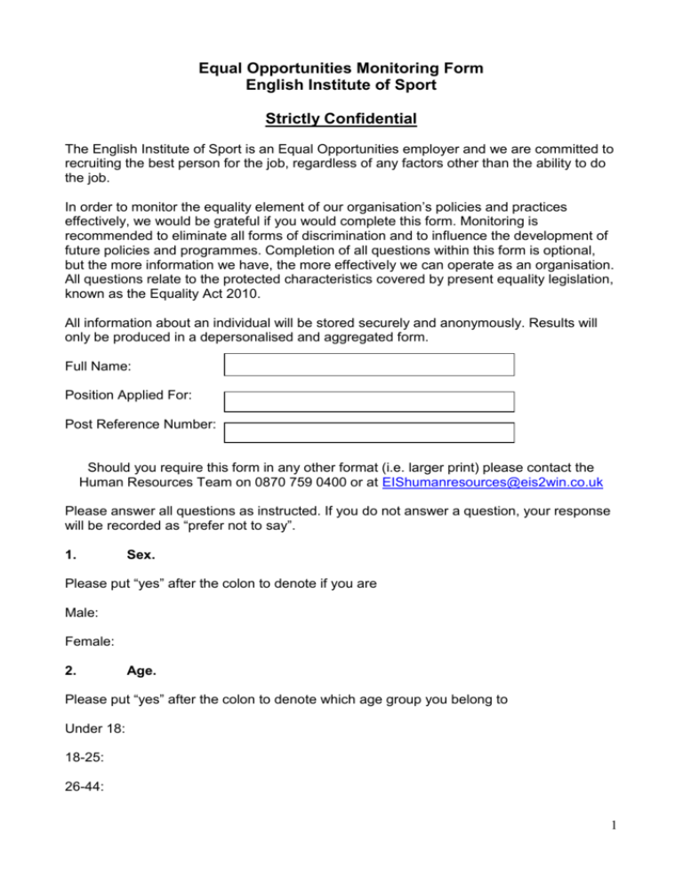 Equal Opportunities Monitoring Form