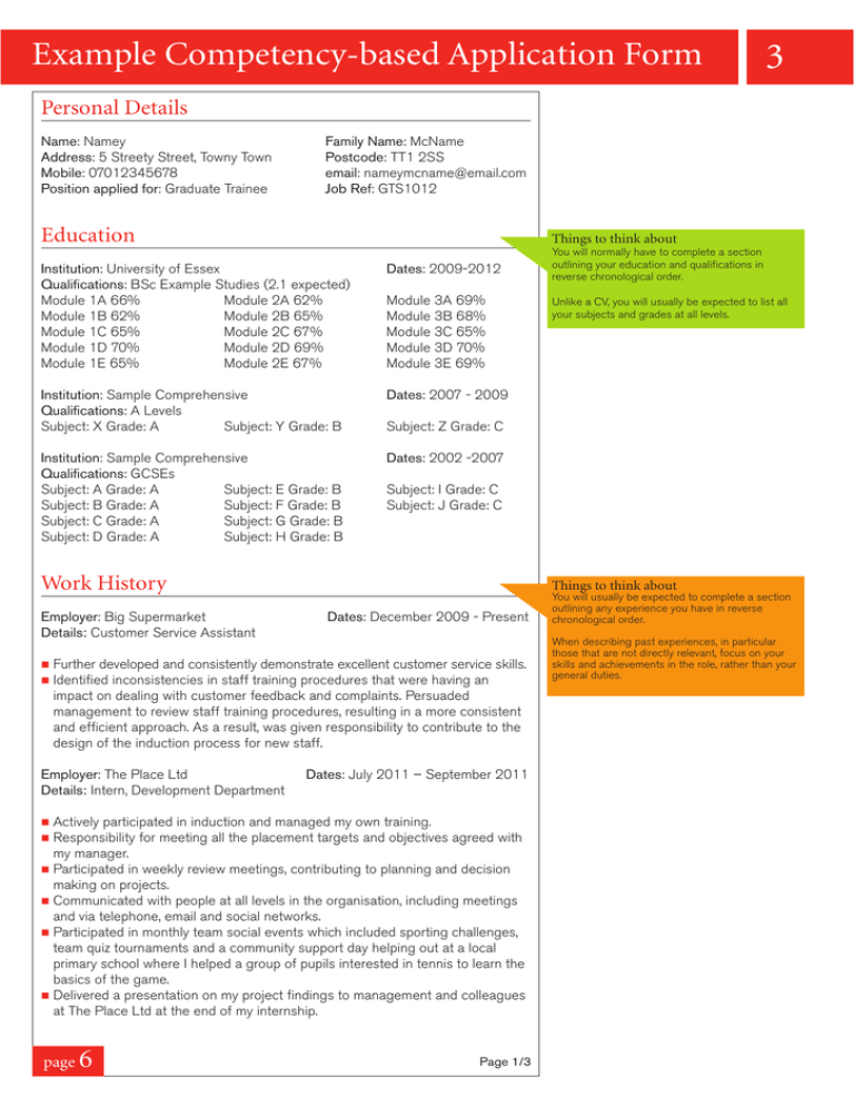 Example Competency based Application Form