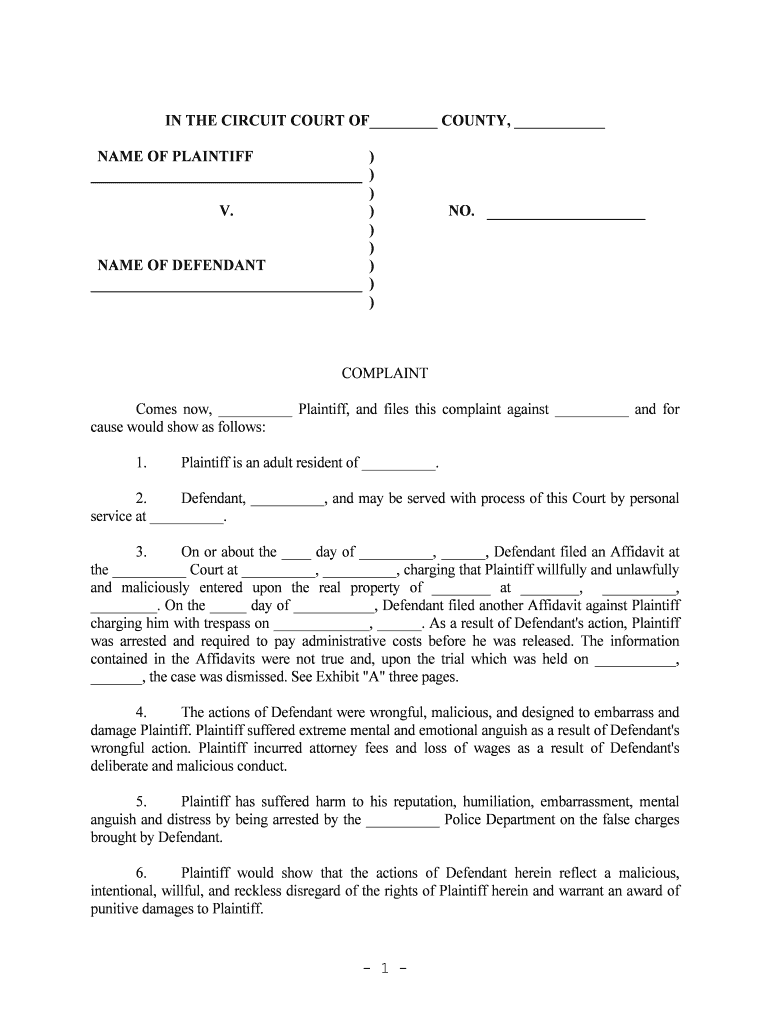 Examples Of A Civil Complaint Fill Online Printable Fillable Blank