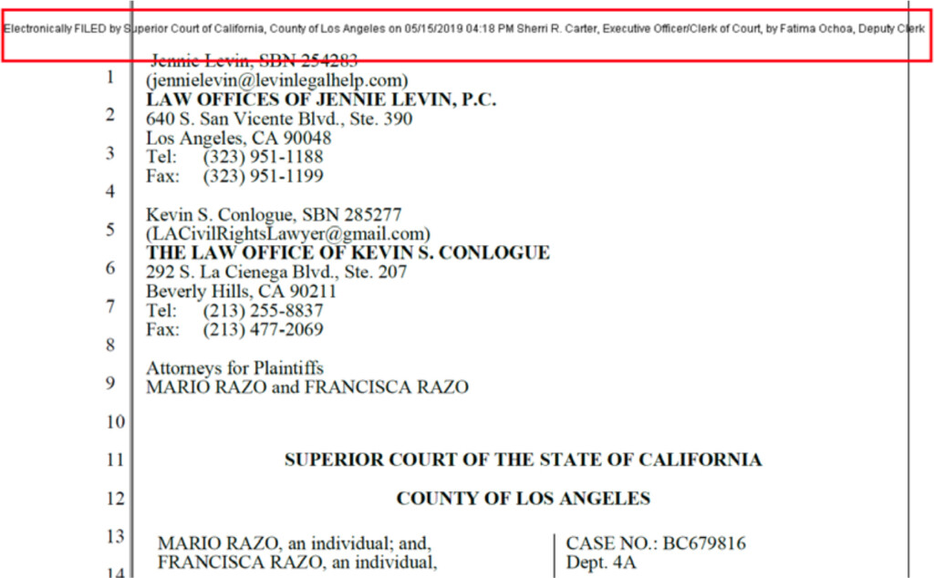 File Stamp Ribbon On Los Angeles Civil Court Documents E Filing Help