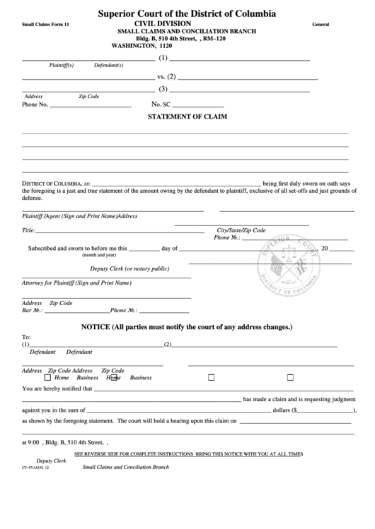 Fillable Small Claims Forms In Florida Printable Forms Free Online