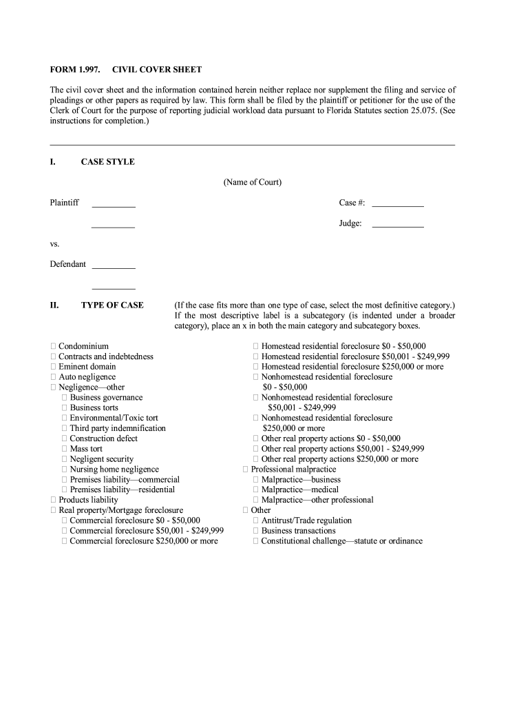 Florida Civil Cover Sheet Fillable Fill Out Sign Online DocHub