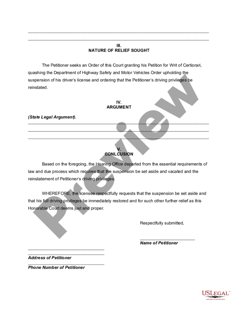 Florida Writ Of Certiorari And Appeal Of License Suspension Florida 