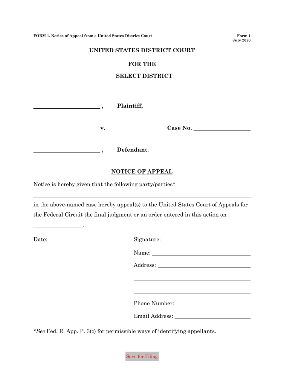 Form 1 Download Fillable PDF Or Fill Online Notice Of Appeal From A