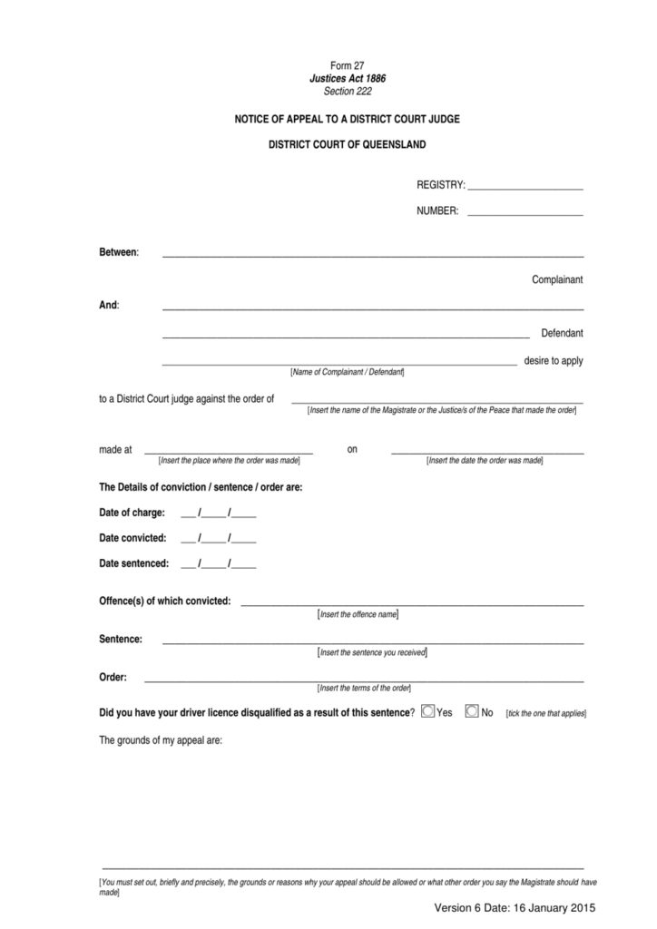 Form 27 Download Fillable PDF Or Fill Online Notice Of Appeal To A 