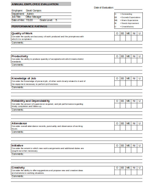 FREE 12 Sample Job Performance Evaluation Forms In PDF MS Word Excel