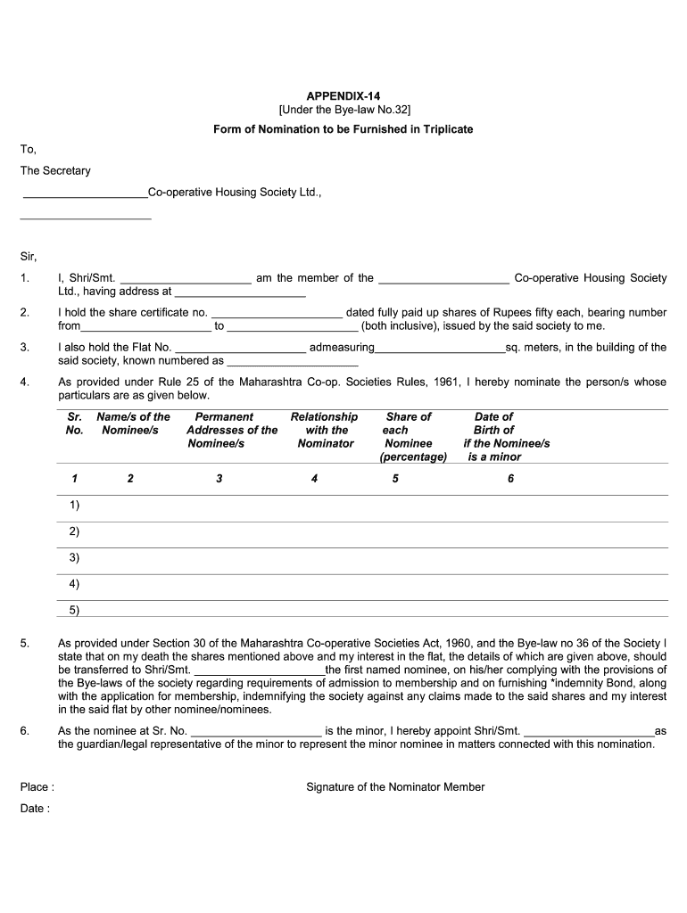 How To Fill The Nomination Form Of Housing Society Fill Out Sign 