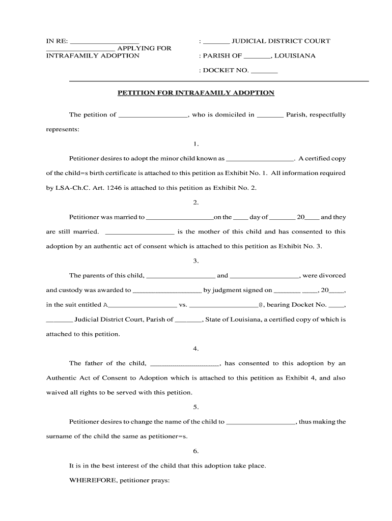 Intrafamily Adoption Forms Louisiana Fill Online Printable Fillable