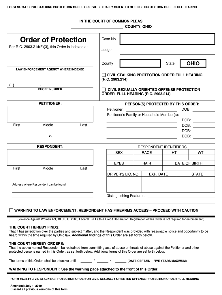 Jefferson County Ohio Protection Order Forms Fill Out Sign Online