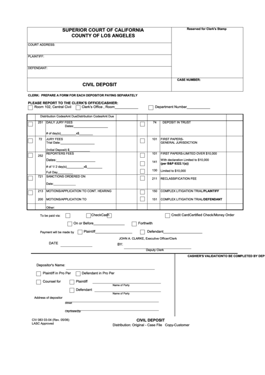 La County Civil Court Form With Numbers CountyForms
