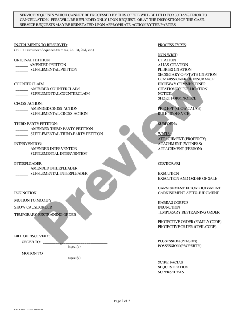 McKinney Texas Civil Process Request US Legal Forms