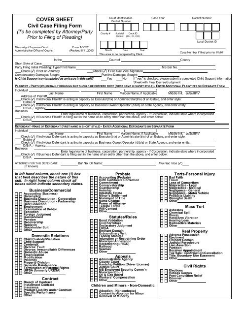 Mississippi Circuit Court Civil Case Filing Forms Civil Form 2023