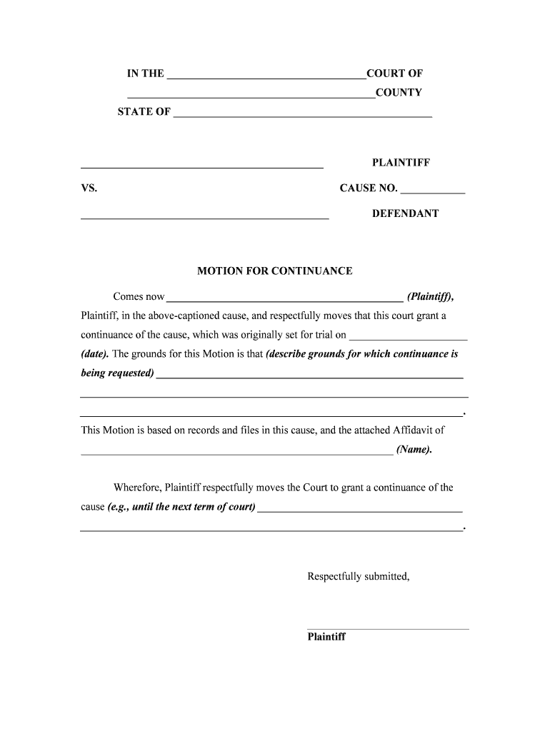 Motion For Continuance Form Fill Out And Sign Printable PDF Template