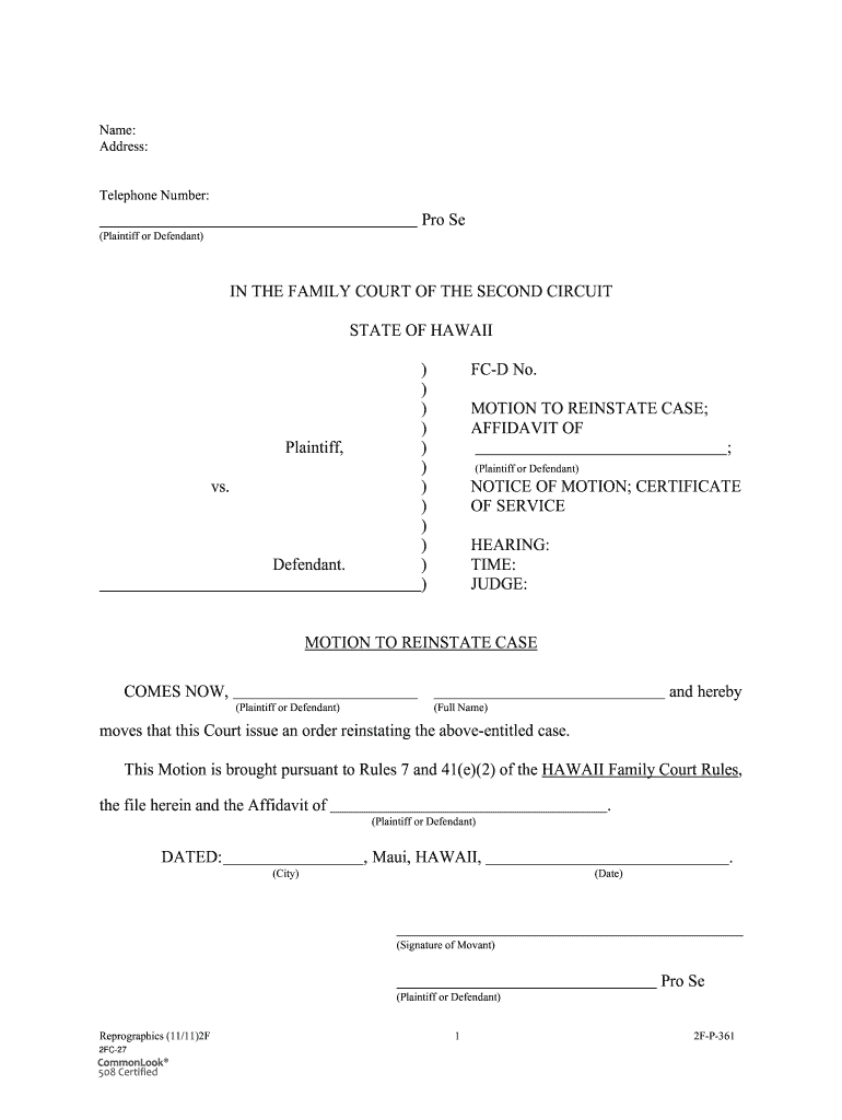 Motion To Reinstate Divorce Fill Out And Sign Printable PDF Template