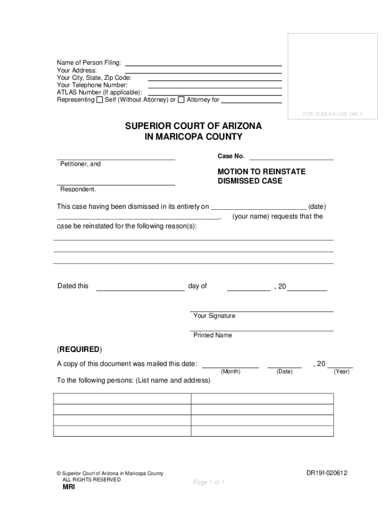 Motion To Reinstate Superior Court Maricopa County Superiorcourt 