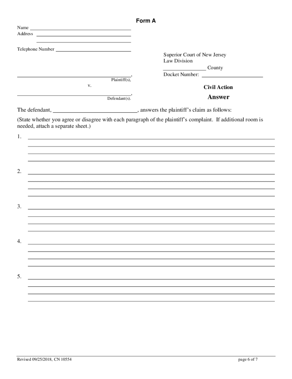 New Jersey Special Civil Part Answer Form Fill Online Printable