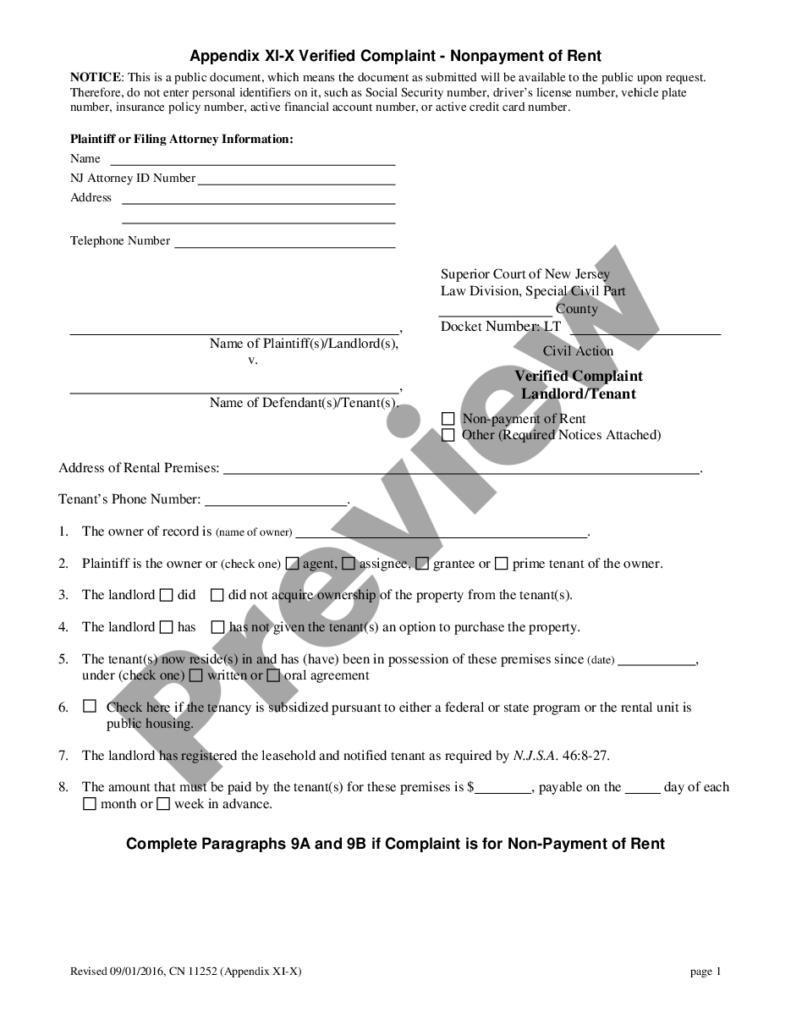 New Jersey Verified Complaint For Landlord Tenant Eviction How Do I 