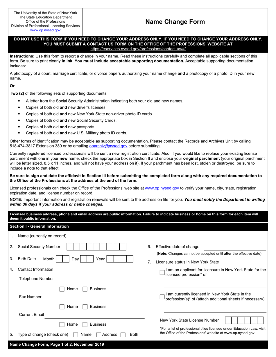 New York Name Change Form Download Fillable PDF Templateroller