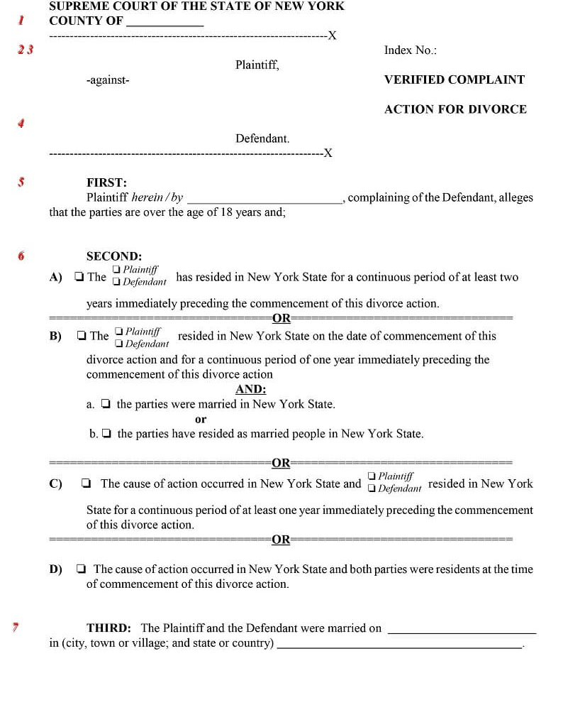New York No Fault Divorce Forms DIY With Instructions Civil Form 2023