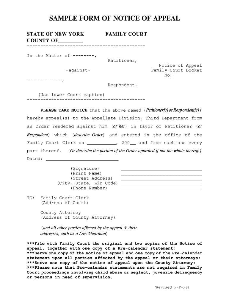 New York Notice Appeal Court Fill Online Printable Fillable Blank 