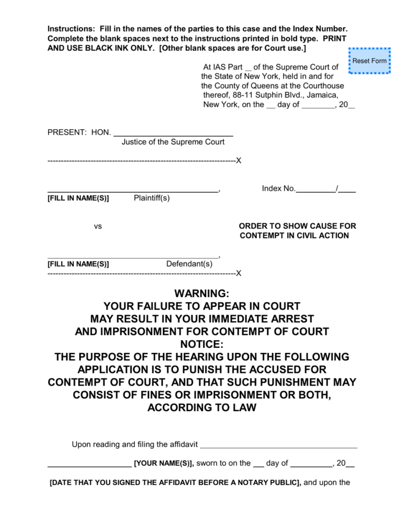 New York Order To Show Cause For Contempt In Civil Action Download 