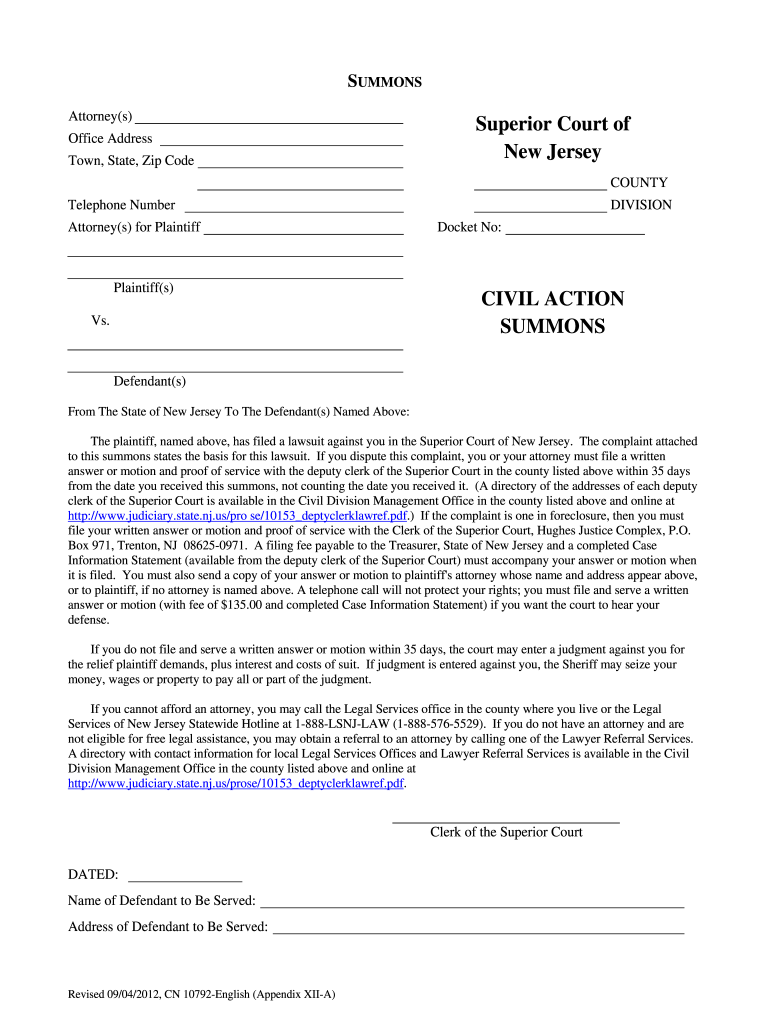 Nj Civil Summons Fill Out Sign Online DocHub
