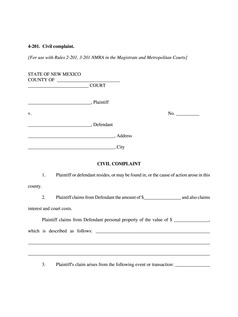 Nm Civil Complaint Form Fill Out Sign Online DocHub